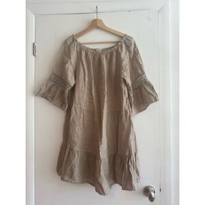 Terzo Millenio Made in Italy 100% Linen tiered mini sundress off shoulder L